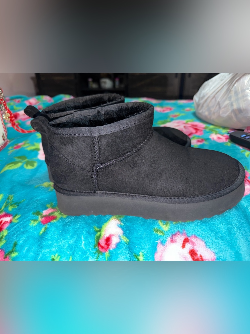 Black Faux Suede Cozy Ankle Booties